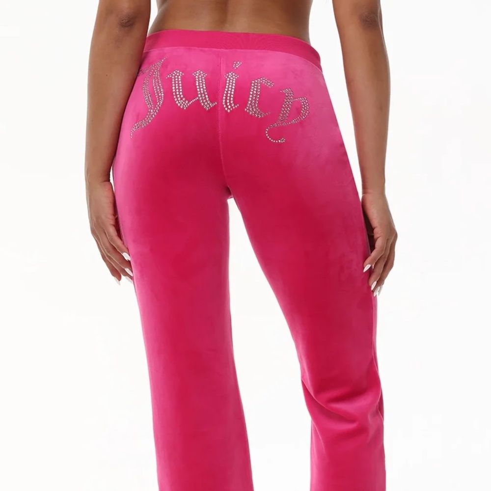 Juicy Couture OG Big Bling Velour Track Pants Size XL Free Love Hot Pink Studded
